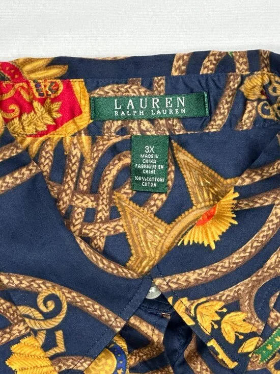 Lauren Ralph Lauren Women's 3X Shirt Crest Crown Gold Rope and Medallion AOP - Picture 4 of 9